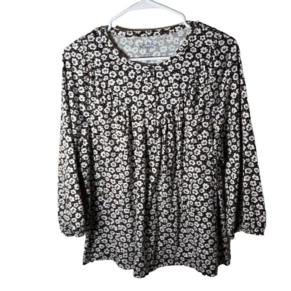 Croft & Barrow T-Shirt Women's XL Crew Neck Floral 3/4 Sleeve Popover Shirt Top